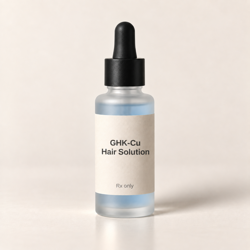 GHK-Cu Hair Solution dropper bottle for the scalp, Rx only