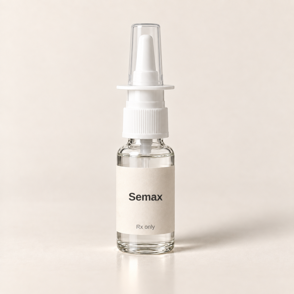 Semax nasal spray bottle with a cream label, Rx only